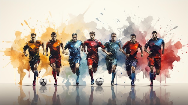 Grupa piłkarska piłkarzy z piłką o niskiej wielokącie, geometrycznie izolowaną