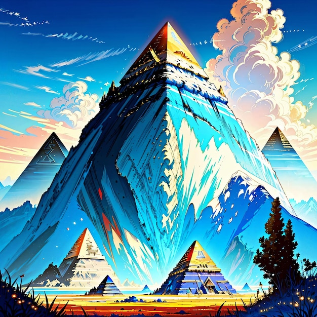 Grupa piramid z piramidą na szczycie góry