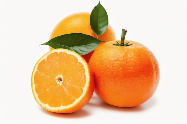 Grupa plasterków całych świeżych owoców pomarańczowych na białym tle Generative AI