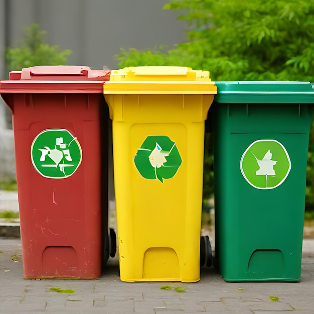 grupa pojemników na śmieci, które są oznaczone jako nadające się do recyklingu