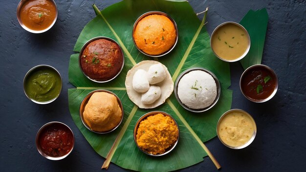 Grupa południowoindyjskich potraw, takich jak masala dosa uttapam idli lub idly wada lub vada sambar appam se