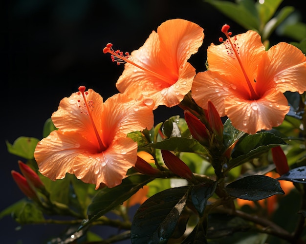 grupa pomarańczowych kwiatów hibiskusa