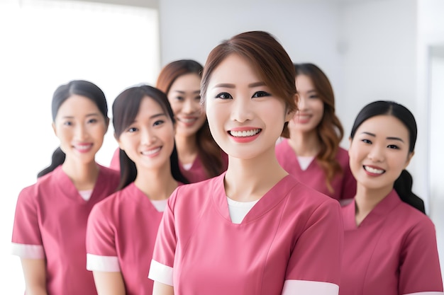 Grupa pracowników kliniki pielęgnacji skóry uśmiecha się