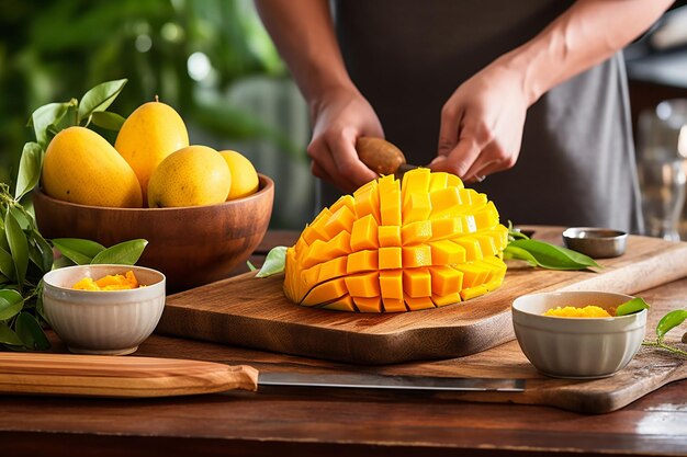 Zdjęcie grupa przyjaciół organizuje imprezę z mango na grillu