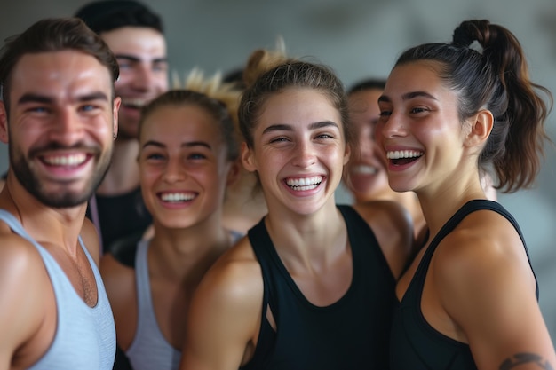 Grupa przyjaciół robi zdjęcie w siłowni Koncepcja przyjaciół fitness