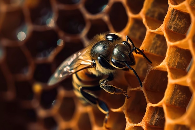 Grupa pszczół na plastrze miodu produkujących miód