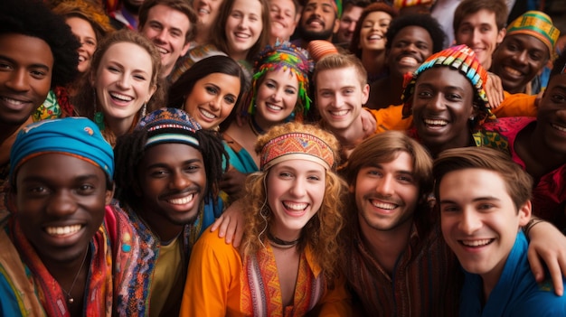 Zdjęcie grupa różnych ludzi z całego świata uśmiecha się i pozuje na zdjęcie