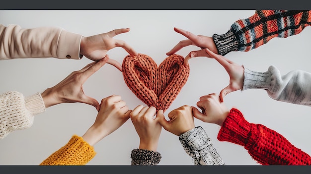 Zdjęcie grupa różnych rąk tworzących serce palcami