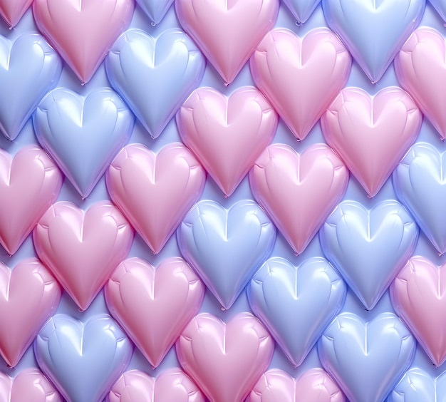 Grupa różowych i niebieskich serc