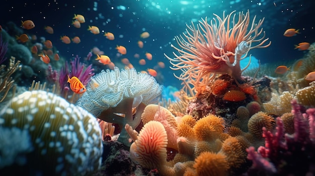 Grupa ryb pływających w rafie koralowej Generative AI Art