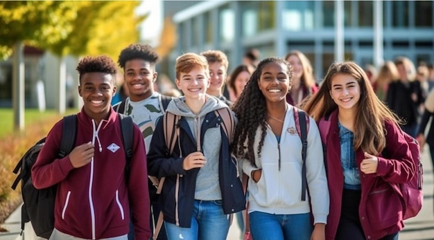 Grupa studentów idących w linii