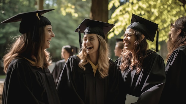 Grupa studentów w czepkach i fartuchach dyplomowych