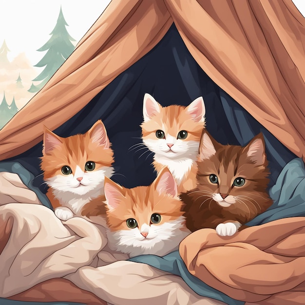 Zdjęcie grupa uroczych kociąt przytulonych razem do przytulnego koca
