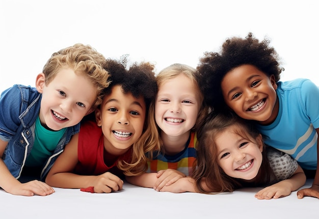 Zdjęcie grupa zdjęć szczęśliwych dzieci, drużyna dzieci z uroczymi uśmiechami