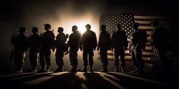 Grupa żołnierzy stoi przed flagą z napisem „nasza armia”.
