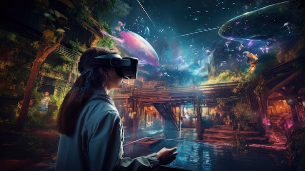 Zdjęcie gry z rozszerzoną rzeczywistością zaawansowana technologia innowacyjna immersywna rozrywka interaktywne doświadczenia futurystyczna zabawa stworzona za pomocą generatywnej technologii ai