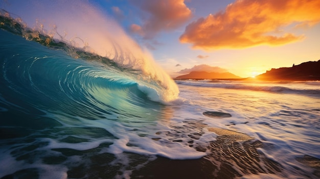 Grzbiet fali o zachodzie słońca Idealne miejsce do surfowania na Hawajach Koncepcja przyciągnięcia turystów na Hawaje