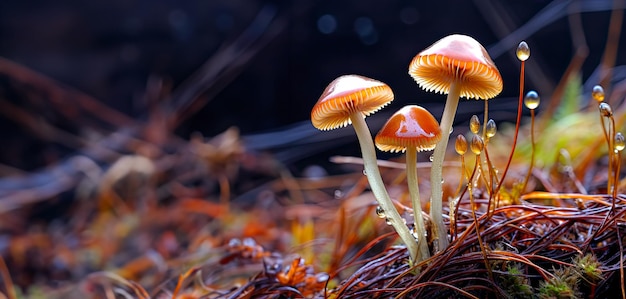 Grzyby Psilocybe semilanceata rosnące w lesie Magiczne grzyby do leczenia generowane przez AI