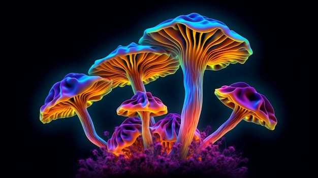 Grzyby psilocybinowe Generative AI i Neon Psychedelic