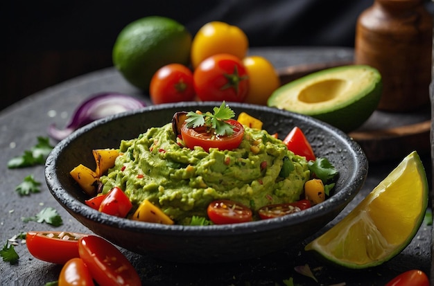 Zdjęcie guacamole podawane z grillowanymi warzywami jako wegetaria