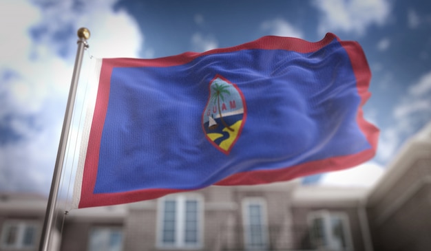 Guam Flaga 3D renderowania na tle błękitne niebo budynku