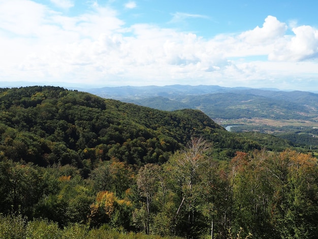 Guczewo góra najwyższy punkt Crni vrh należy do niższych gór ValjevskoPodrinje Widok na rzekę Drina Bośnia i Hercegowina Krajobraz od Serbii do tarasu widokowego Bośni