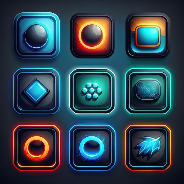 gui kwadratowy przycisk gry wygenerowany przez ai element menu zagraj w ramkę szablonu sieci web gui kwadratowa gra przycisk ilustracja