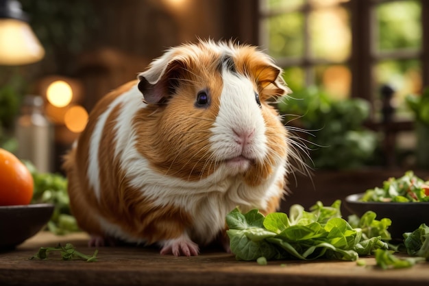 Guinea Pig Serenity Fotorealistyczny moment uroczego relaksu i sałaty