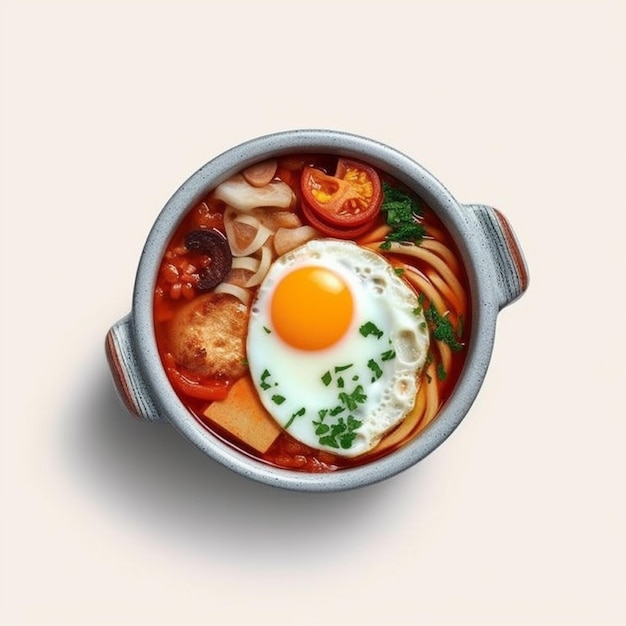Zdjęcie gulasz na kaca koreańskie jedzenie z bulionu wołowego z kiełkami kapusty i rzodkiewki wygenerowane przez sztuczną inteligencję