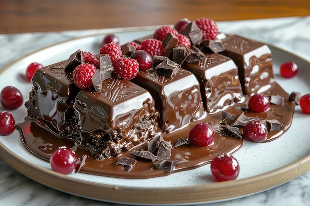 Gurmański czekoladowy deser elegancko zaprezentowany na talerzu