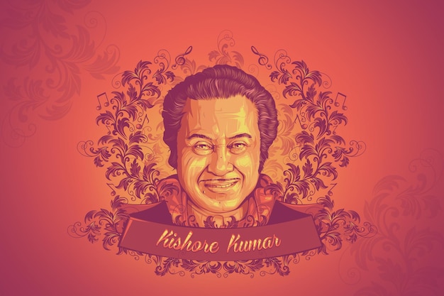 Gwiazda Bollywood kishore kumar dynamiczny wykonawca w ilustracji wektorowych historii muzyki indyjskiej