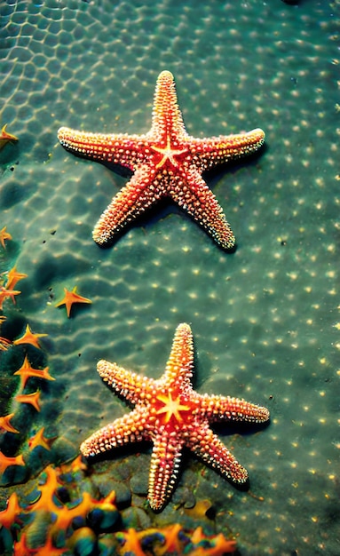 Zdjęcie gwiazda morska na niebieskiej powierzchni z białymi kropkami