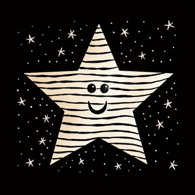 Zdjęcie gwiazda z czarno-białą linią w stylu kapryśnej animacji