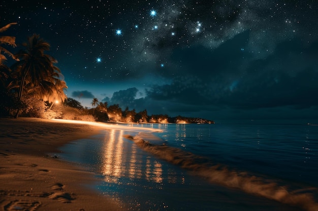 Gwiazdiste nocne niebo na plaży Generuj Ai