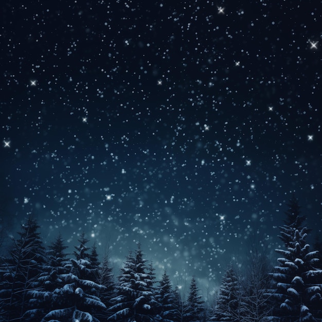 Gwiazdy planety i galaktyki w wolnej przestrzeni Śnieg nad lasem na ciemnym tle