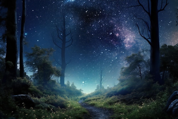 Gwiaździsta noc w lesie Elementy tego zdjęcia dostarczone przez NASA