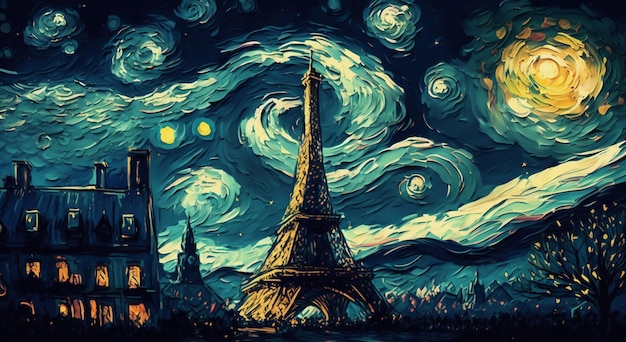 gwiaździsta noc z tłem jak Paryż