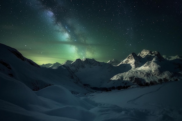 Gwiaździste nocne niebo nad górami