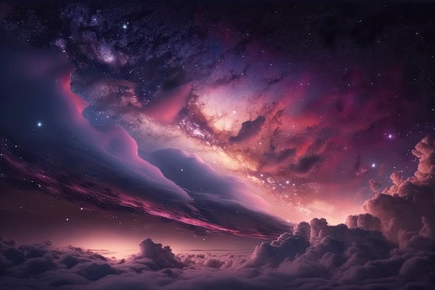 Gwiaździste nocne niebo z kłębiącymi się chmurami Generacyjna sztuczna inteligencja