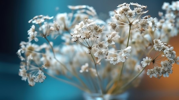 Gypsophila suche małe białe kwiaty lekkie makro Generative Ai