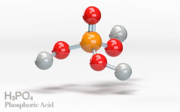 H3PO4 Cząsteczka kwasu fosforowego z atomami wodoru i tlenu renderowania 3d