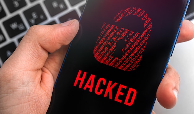Hacking I Cyberbezpieczeństwo Ochrona Danych Mobilnych Prywatność I Bezpieczeństwo Koncepcja Tło Nowoczesna Technologia Zdjęcie