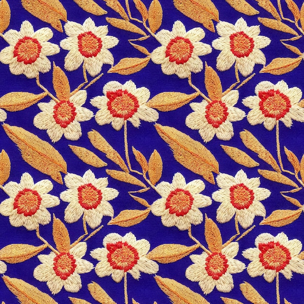 Haft kwiatowy wzór kwiaty powtarzające się orientalne tkaniny tło ilustracja 3D