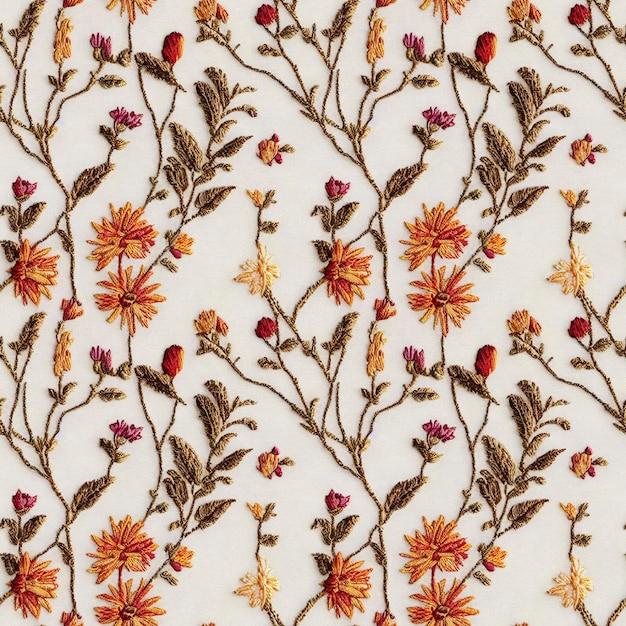 Haft kwiatowy wzór w stylu Vintage haftowane kwiaty powtarzające się tło tkaniny