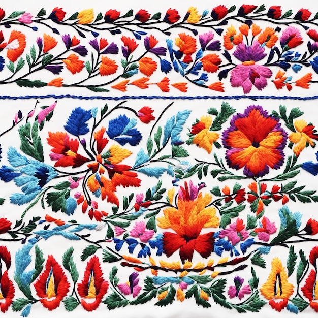 Haft meksykański z kolorowymi kwiatamiGenerative Ai