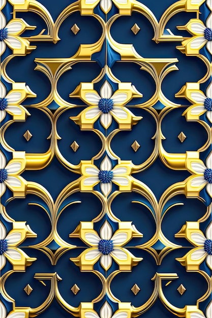 Haftowany geometryczny wzór bez szwu Złote elementy eleganckie i luksusowe na niebieskim tle