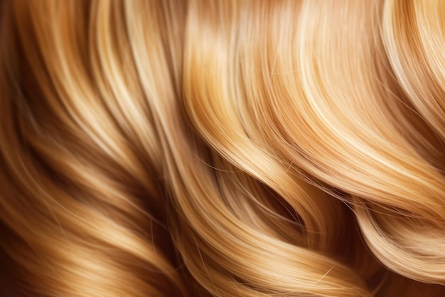 Hair texture background closeup Blond brązowy kolor naturalne loki moda fryzura Generative AI