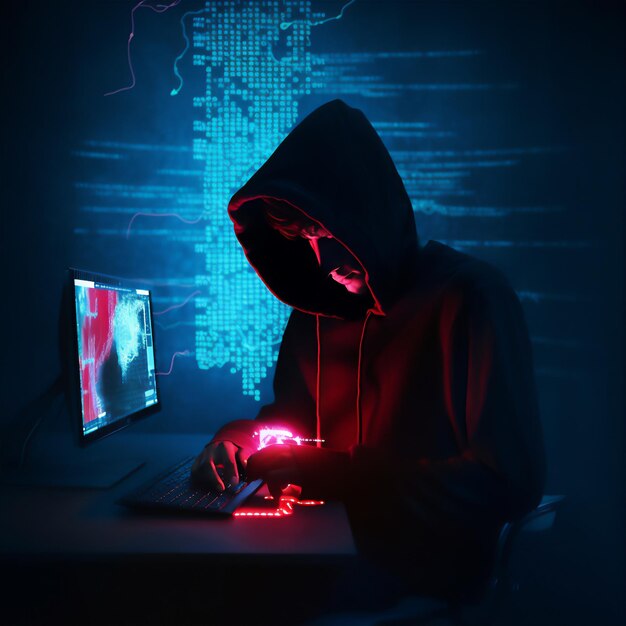 Haker siedzi przy biurku
