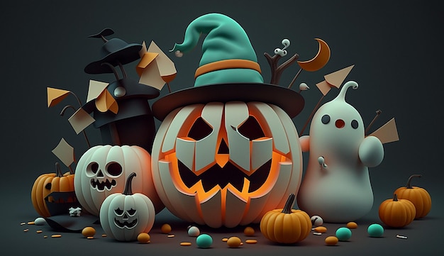 Halloween 3d postać piękna scena ducha dyni tła fotografii ilustracji