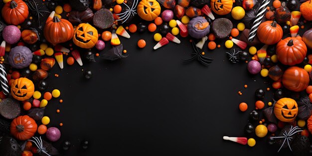 Zdjęcie halloween banner z cukierkami ai generowany